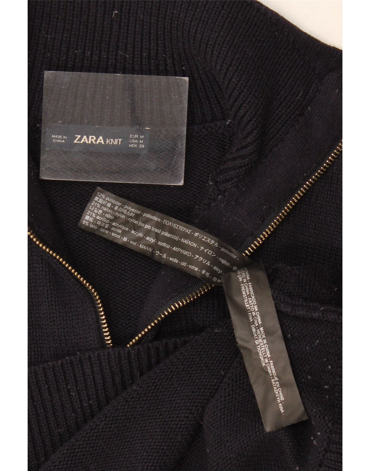 Maglione Zara da donna con collo e zip UK 12 poliestere nero medio