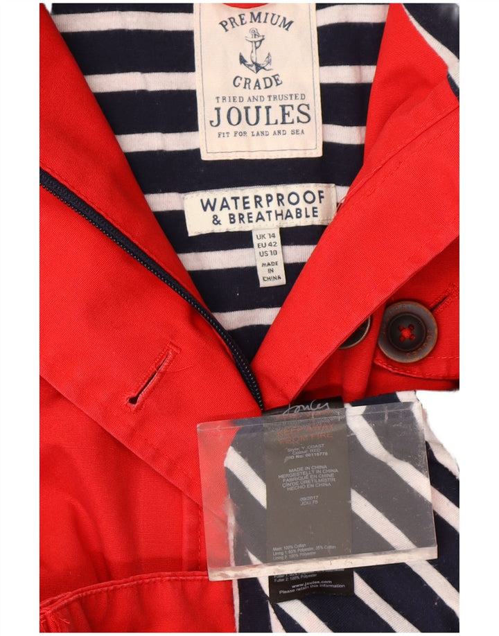 JOULES giacca a vento con cappuccio da donna UK 14 grande cotone rosso