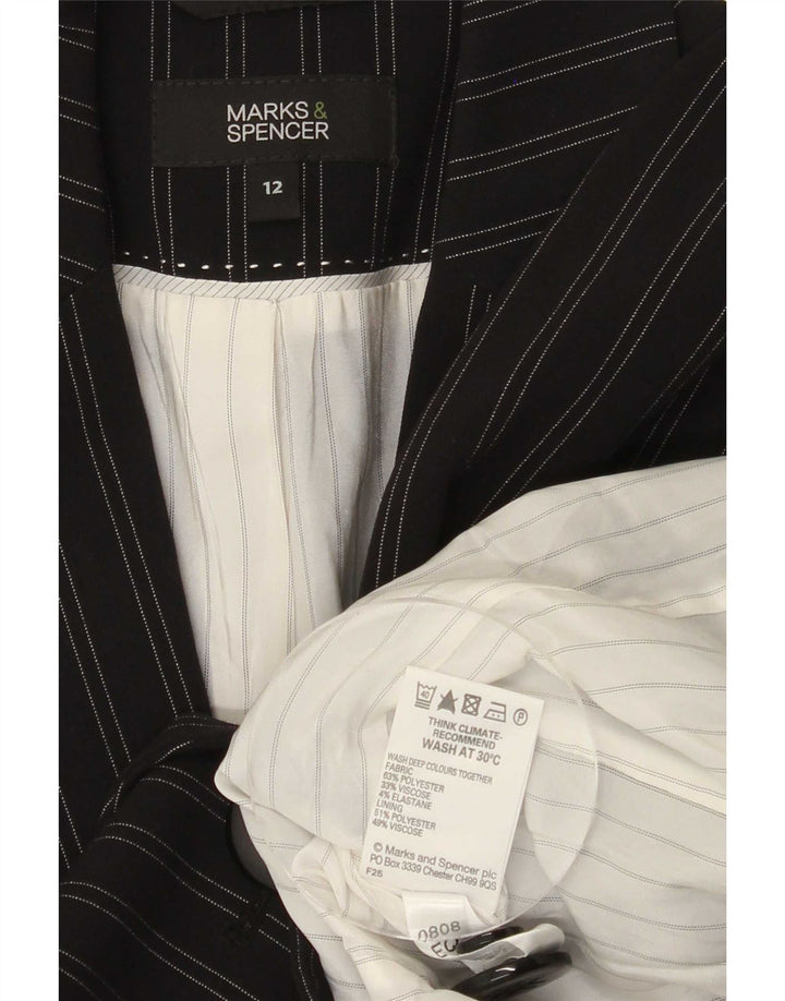 Giacca blazer a 1 bottone Marks & Spencer da donna UK 12 gessato medio nero