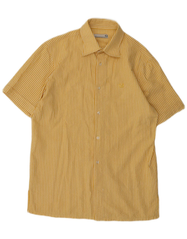 Camicia Uomo Manica Corta Sergio Tacchini Grande Cotone Gessato Giallo