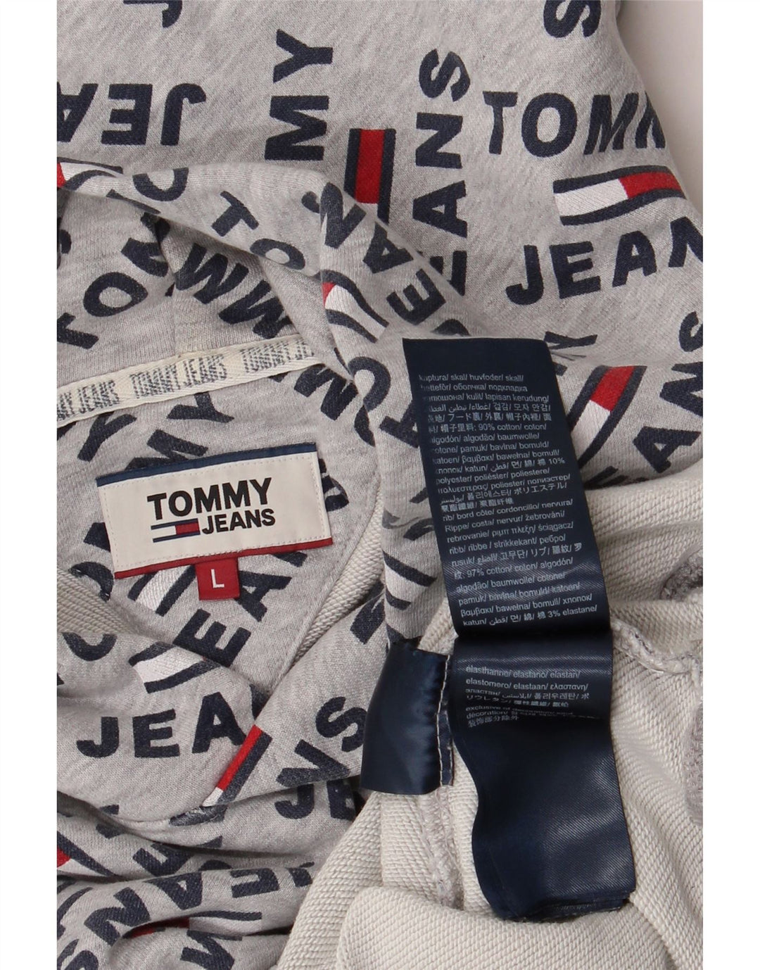 TOMMY HILFIGER Maglione con cappuccio grafico da uomo grande cotone grigio