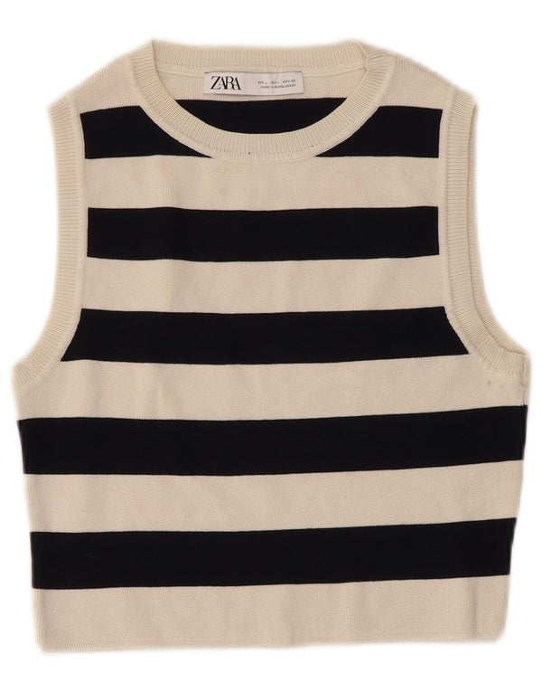 Canotta corta da donna Zara UK 14 grande viscosa a righe bianche