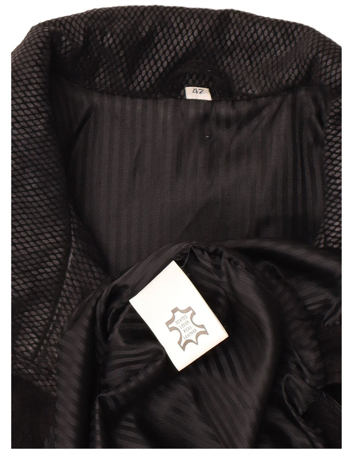 Soprabito oversize in pelle scamosciata vintage da donna EU 42 grande pelle geometrica nera