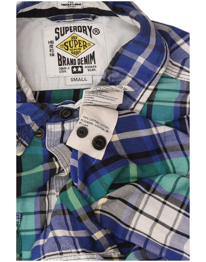 Camicia da uomo in flanella SUPERDRY a quadri piccoli in cotone blu