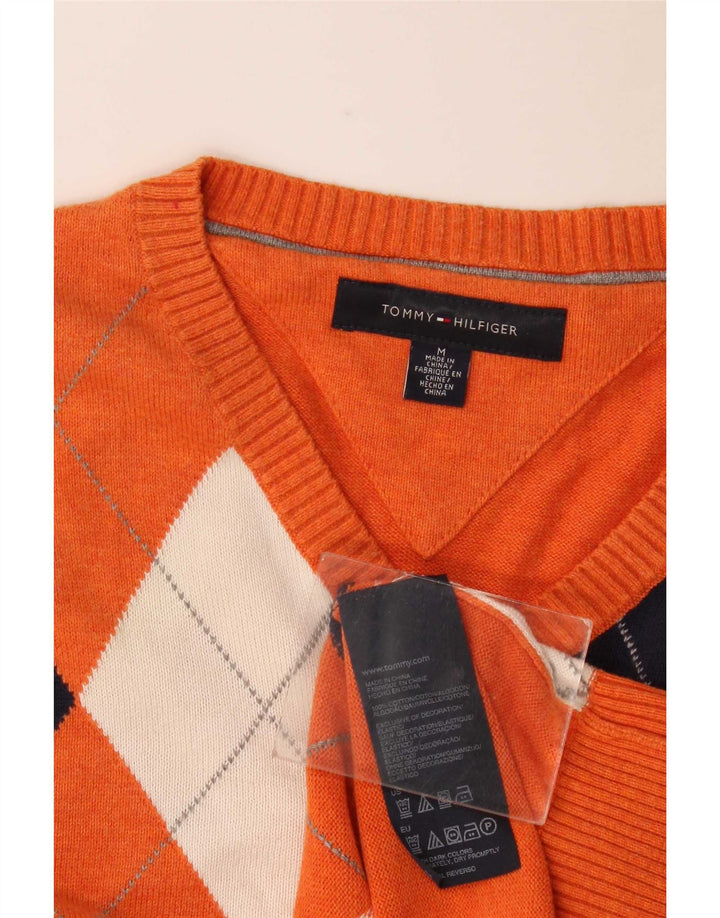 Maglione maglione con scollo a V da uomo Tommy Hilfiger arancione medio a rombi/diamante