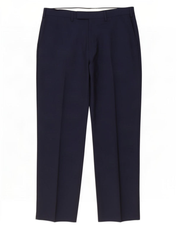 Pantaloni da abito dritti da uomo Marks & Spencer W38 L33 lana blu navy