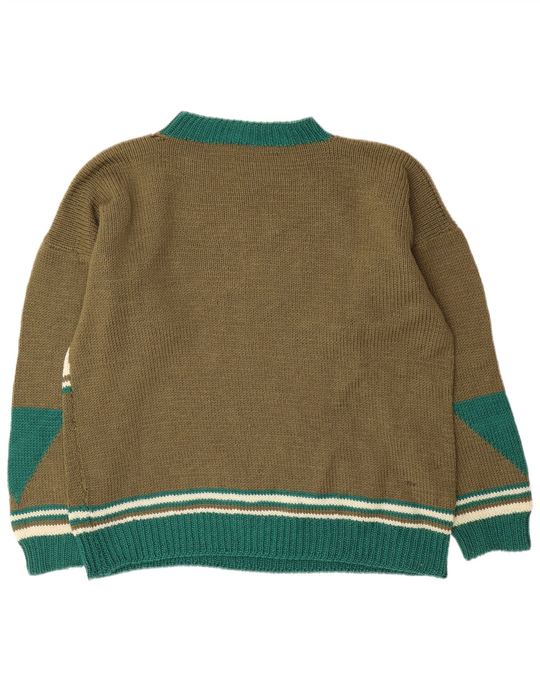 Maglione maglione girocollo da uomo vintage XL kaki geometrico