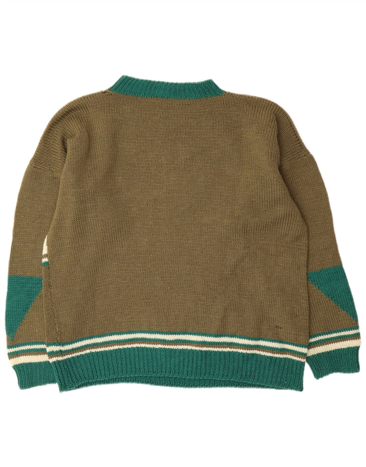 Maglione maglione girocollo da uomo vintage XL kaki geometrico