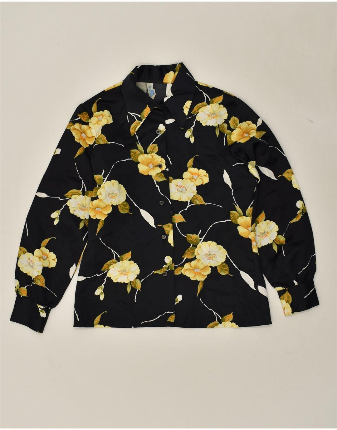 Camicia da donna VINTAGE UK 12 Medio Nero Floreale