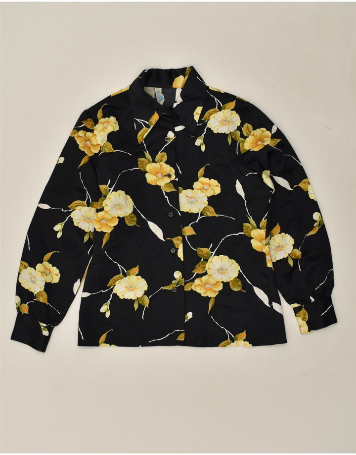 Camicia da donna VINTAGE UK 12 Medio Nero Floreale