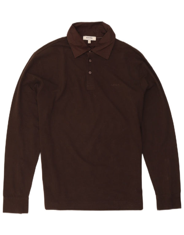 Geox Mens Respira Long Sleeve Polo Shirt Small Brown Cotton