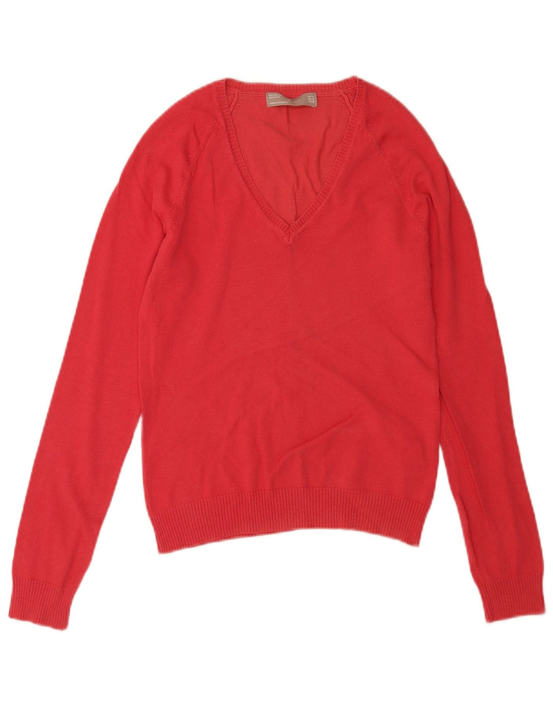 Maglione maglione con scollo a V da donna Zara UK 12 cotone rosso medio