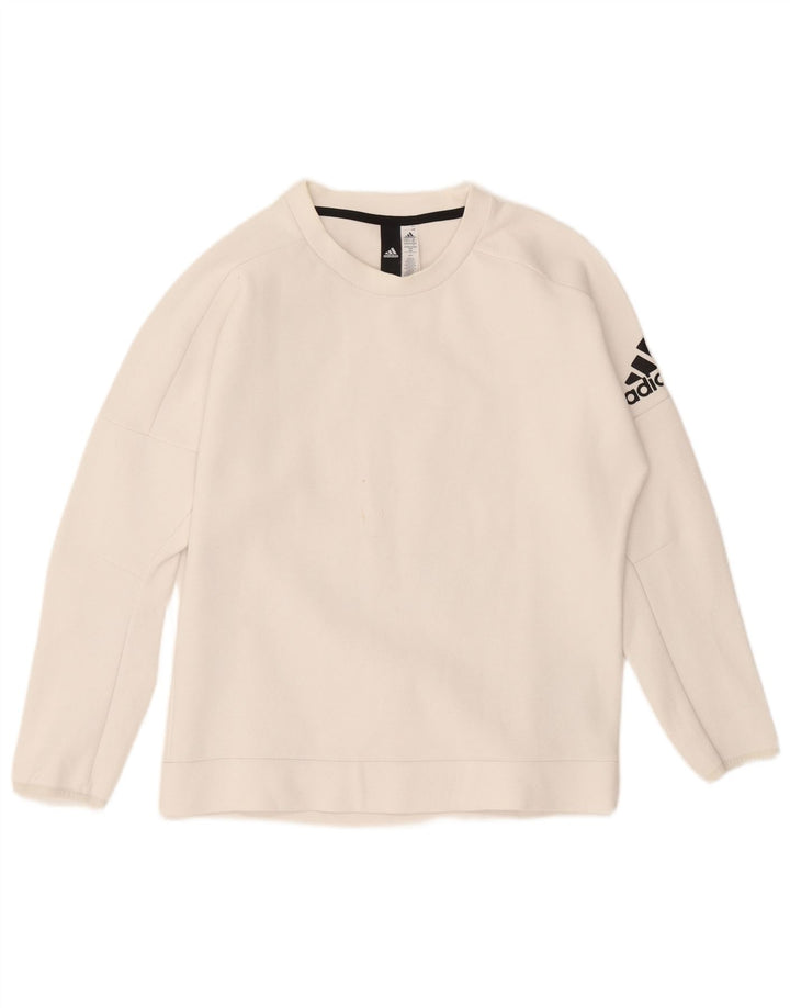 Felpa grafica da donna Adidas Jumper UK 12/14 Cotone bianco medio