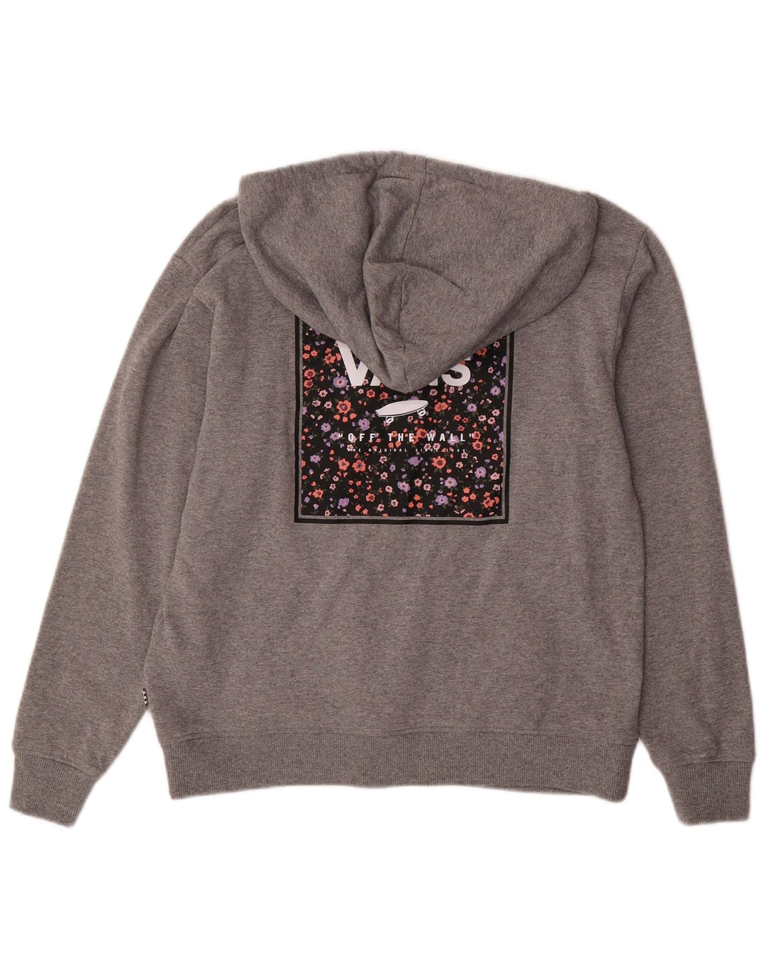 VANS Womens Graphic Hoodie Jumper UK 14 Medium Grey Cotton