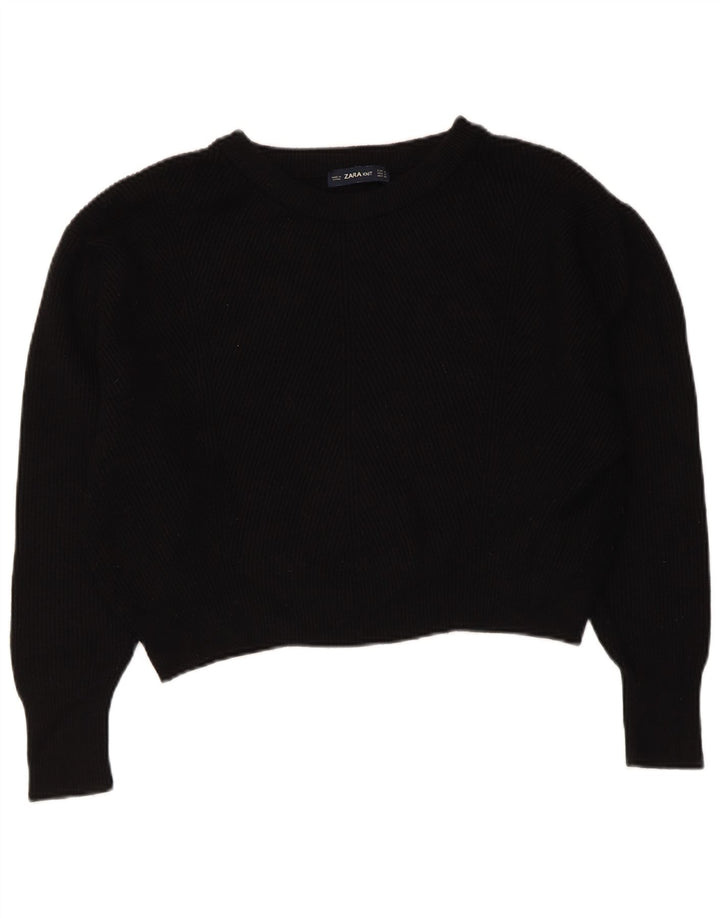 ZARA Maglione Corto da Donna Oversize con Scollo a Barca UK 14 Medio Nero