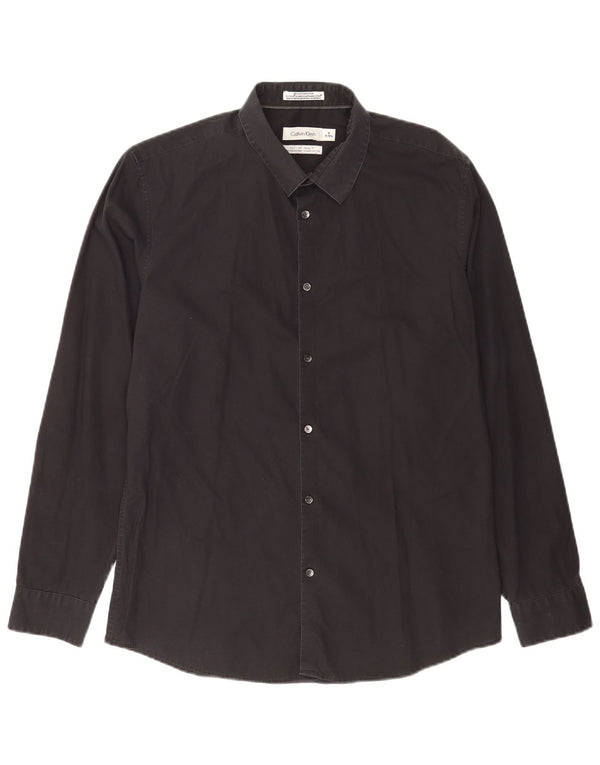 Camicia body fit da uomo Calvin Klein taglia 15 1/2 media cotone nero