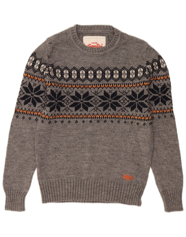 Maglione da uomo girocollo Superdry Small Grey Fair Isle acrilico