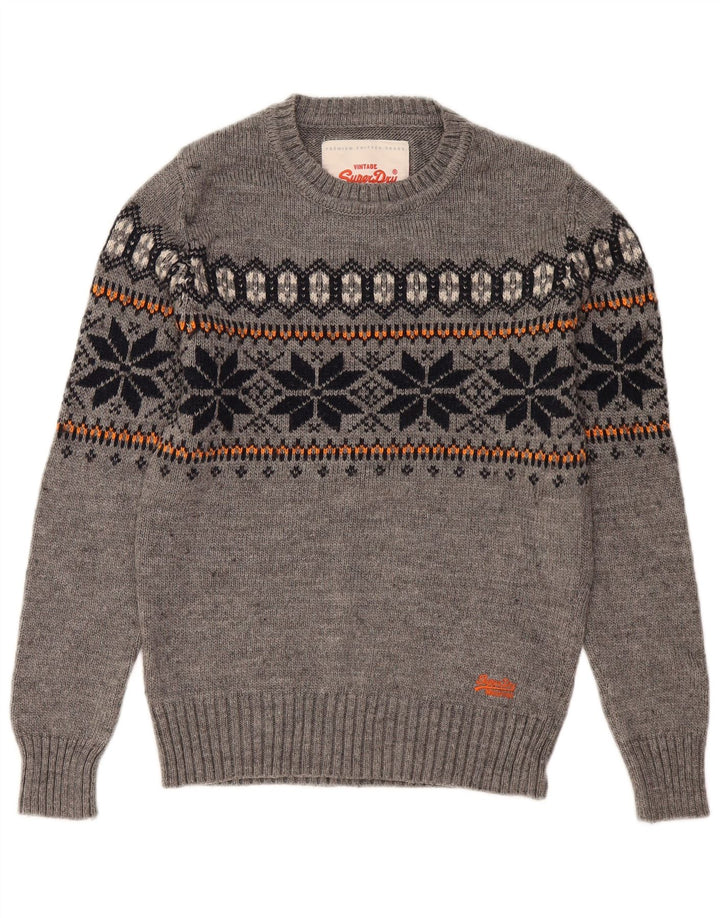 Maglione da uomo girocollo Superdry Small Grey Fair Isle acrilico