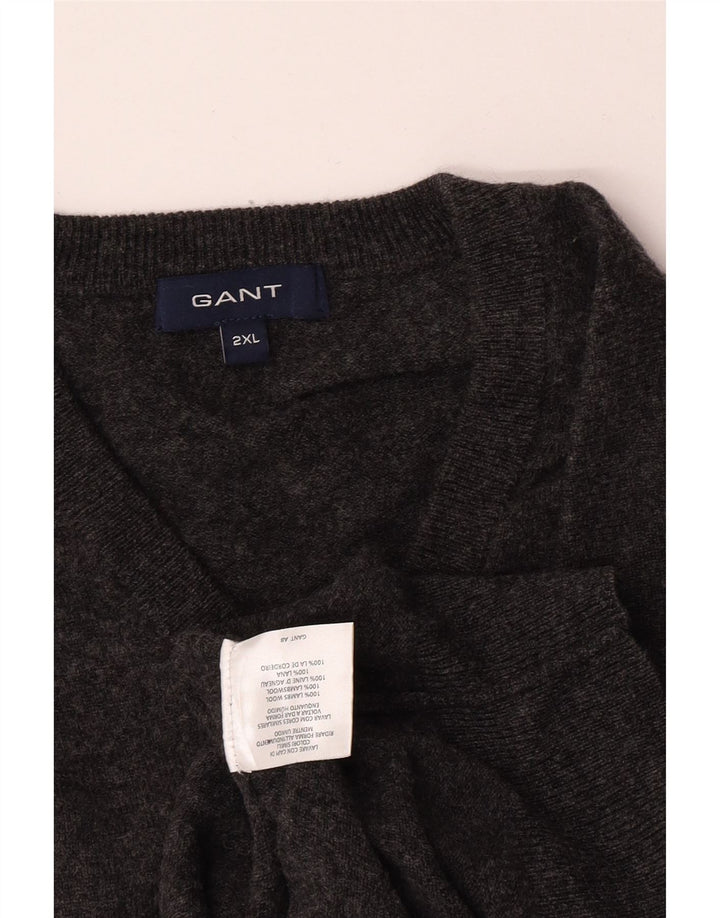 Gant Maglione da uomo con scollo a V 2XL Lana d'agnello grigia