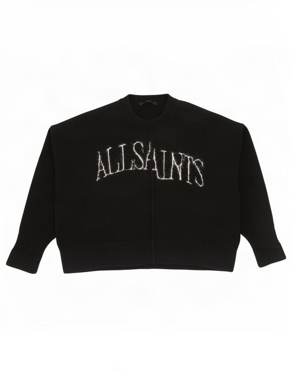 Maglione maglione girocollo con grafica da donna All Saints UK 14 medio nero