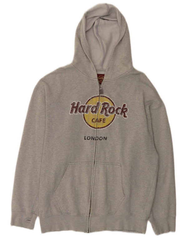 Maglione con cappuccio e zip grafica da uomo Hard Rock Cafe London, cotone grigio medio