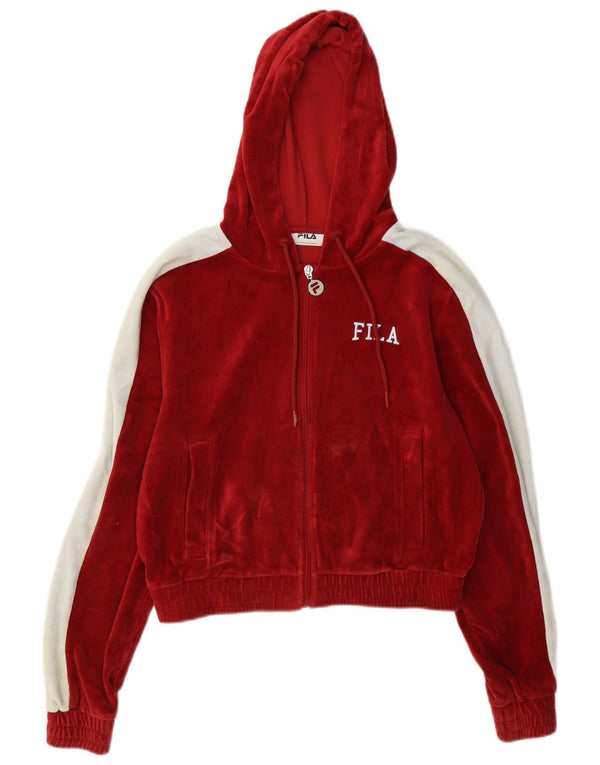 Felpa con cappuccio e zip corta oversize da donna Fila UK 10 Small Red Colourblock