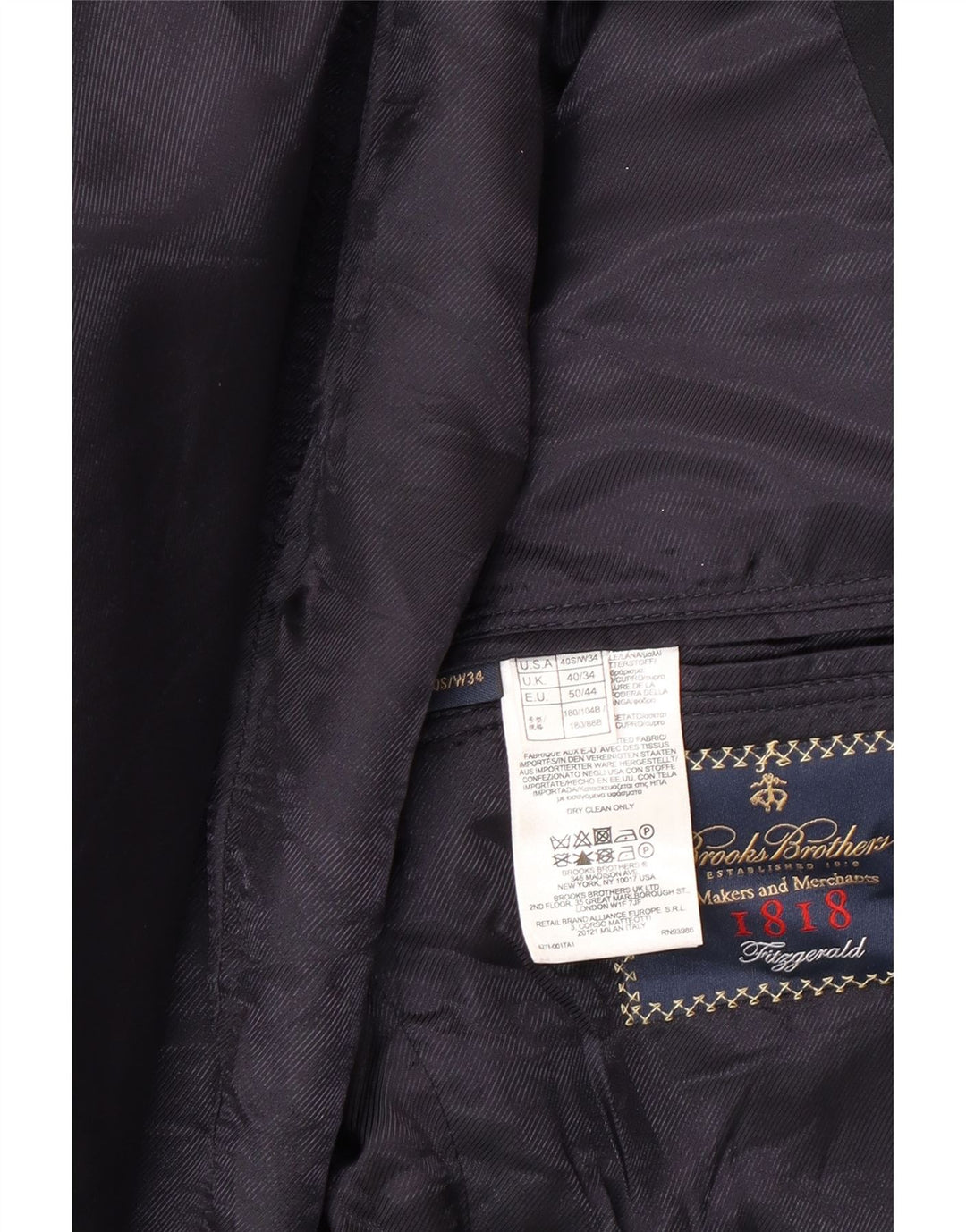 Giacca blazer da uomo a 2 bottoni Brooks Brothers UK 40 Large in lana blu navy