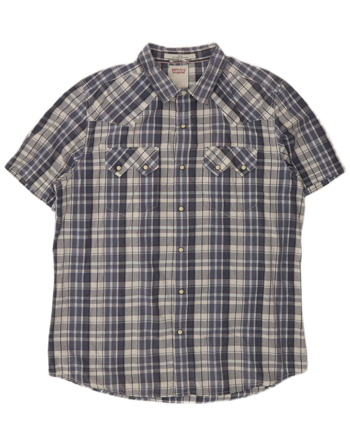 Camicia LEVI'S da uomo slim fit a maniche corte XL in cotone a quadri blu