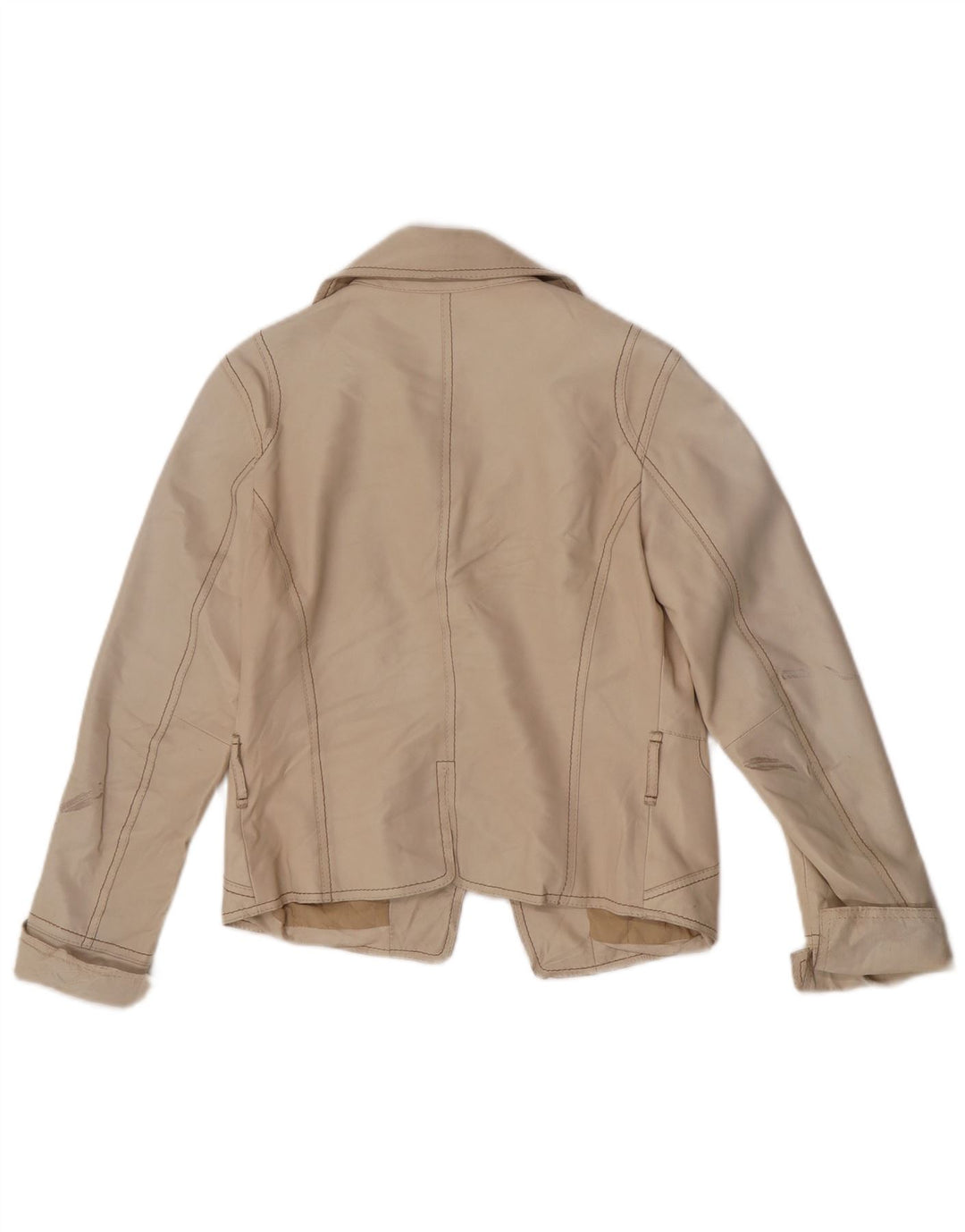Giacca blazer in pelle corta da donna vintage UK 8 piccola beige