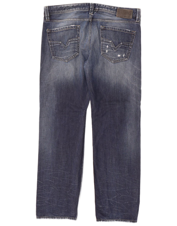 Jeans dritti invecchiati da uomo Diesel W36 L30 in cotone blu navy