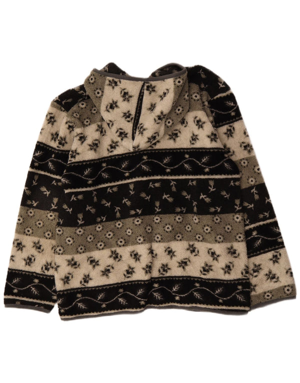 Giacca in pile oversize con cappuccio da donna vintage UK 18 XL floreale multicolore