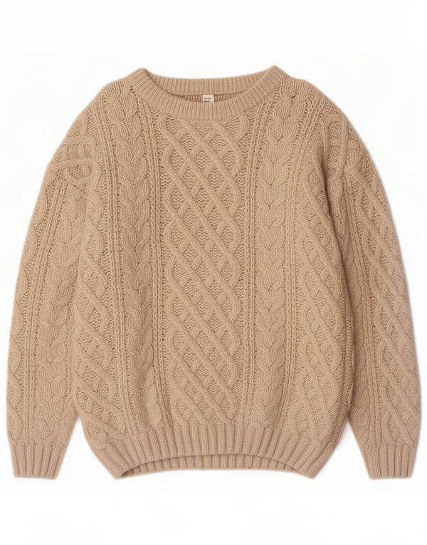 Maglione vintage da donna con scollo a barchetta UK 14/16 Large Beige Wool