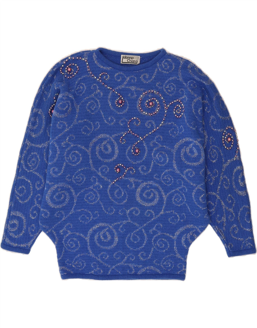 VINTAGE Womens Abstract Pattern Crew Neck Jumper Sweater UK 16 Large Blue Vintage Vintage and Second-Hand Vintage from Messina Hembry 