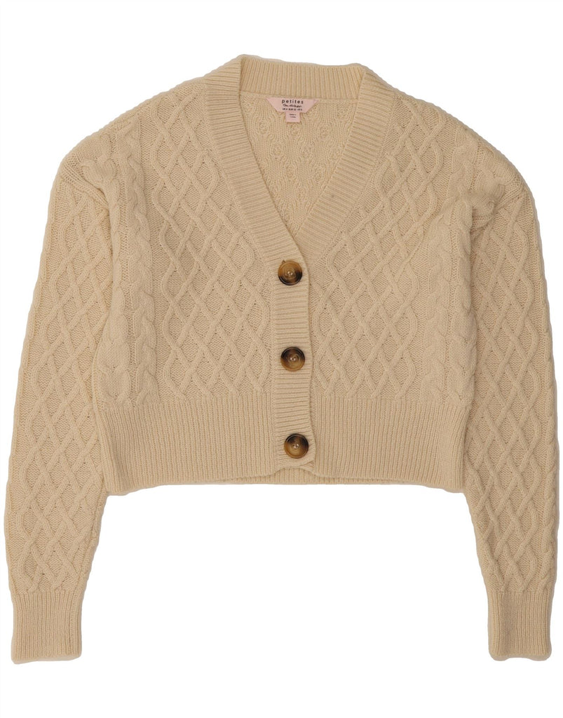 MISS SELFRIDGE Womens Crop Cardigan Sweater UK 4 XS Beige Argyle/Diamond Vintage Miss Selfridge and Second-Hand Miss Selfridge from Messina Hembry 