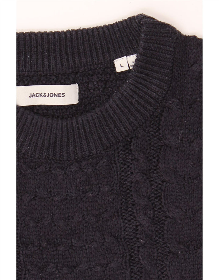 JACK & JONES Mens Crew Neck Jumper Sweater Large Navy Blue Acrylic Vintage Jack & Jones and Second-Hand Jack & Jones from Messina Hembry 
