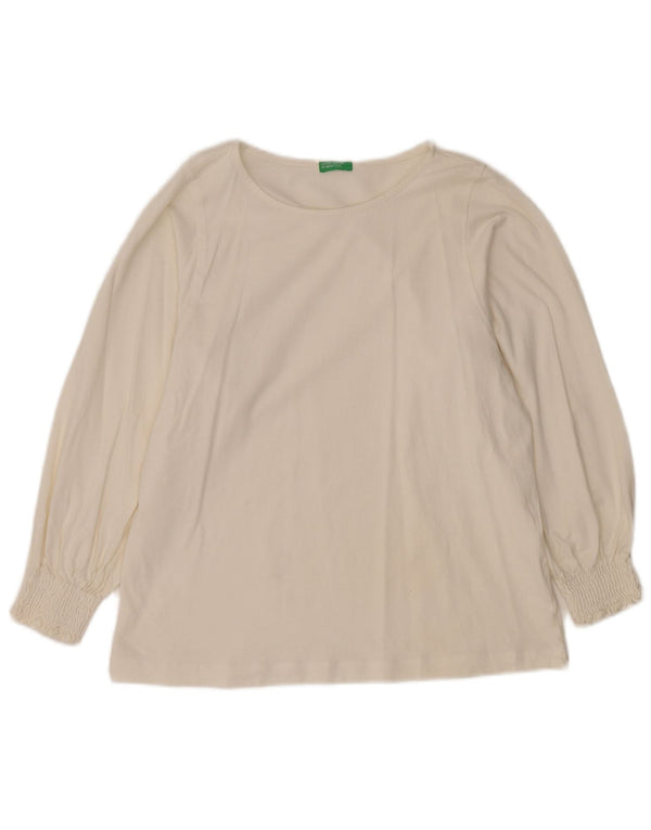 BENETTON Camicetta a maniche lunghe da donna UK 14 Cotone bianco medio