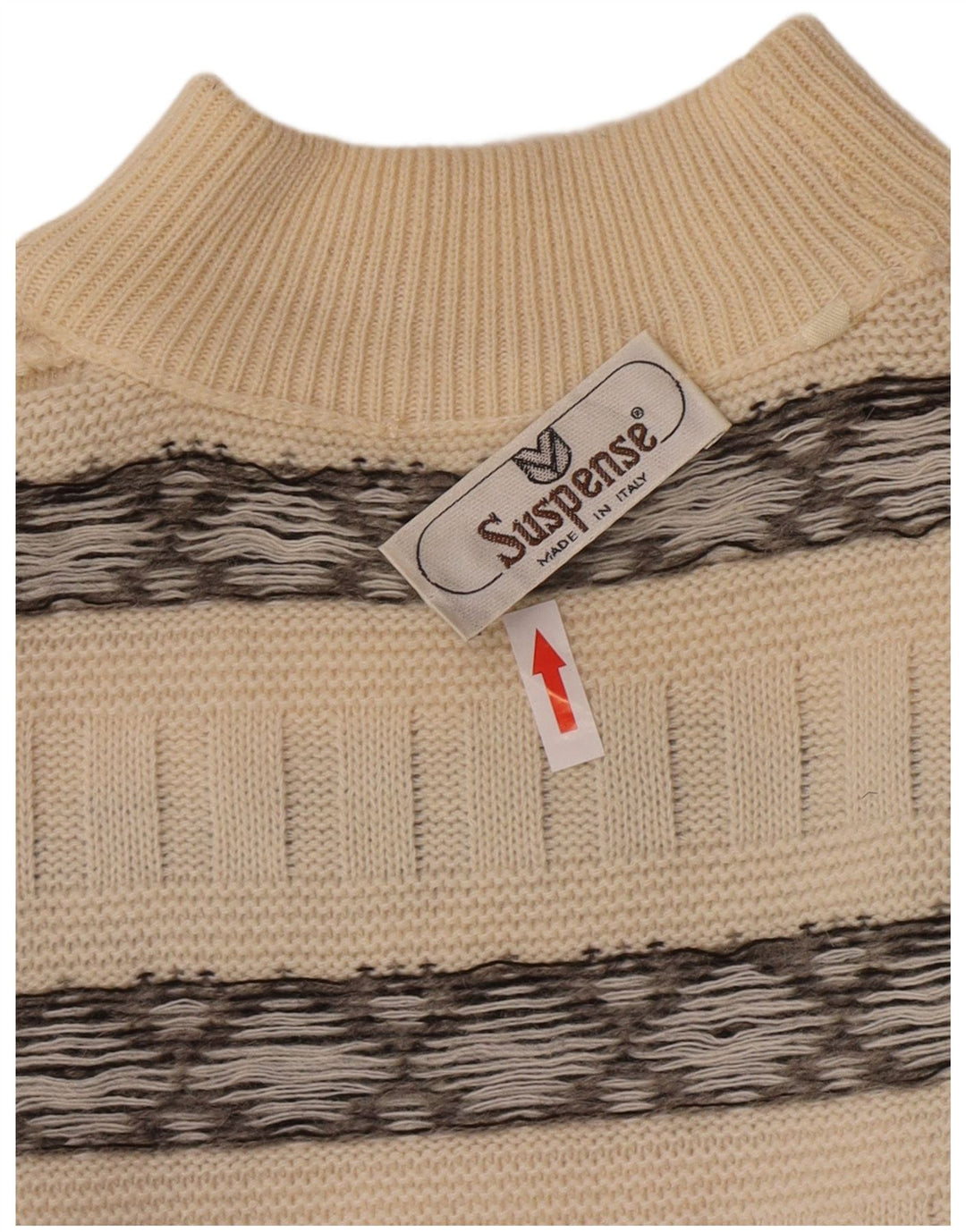 Maglione maglione da uomo con collo alto Suspense IT 52 Lana a righe grandi bianco sporco