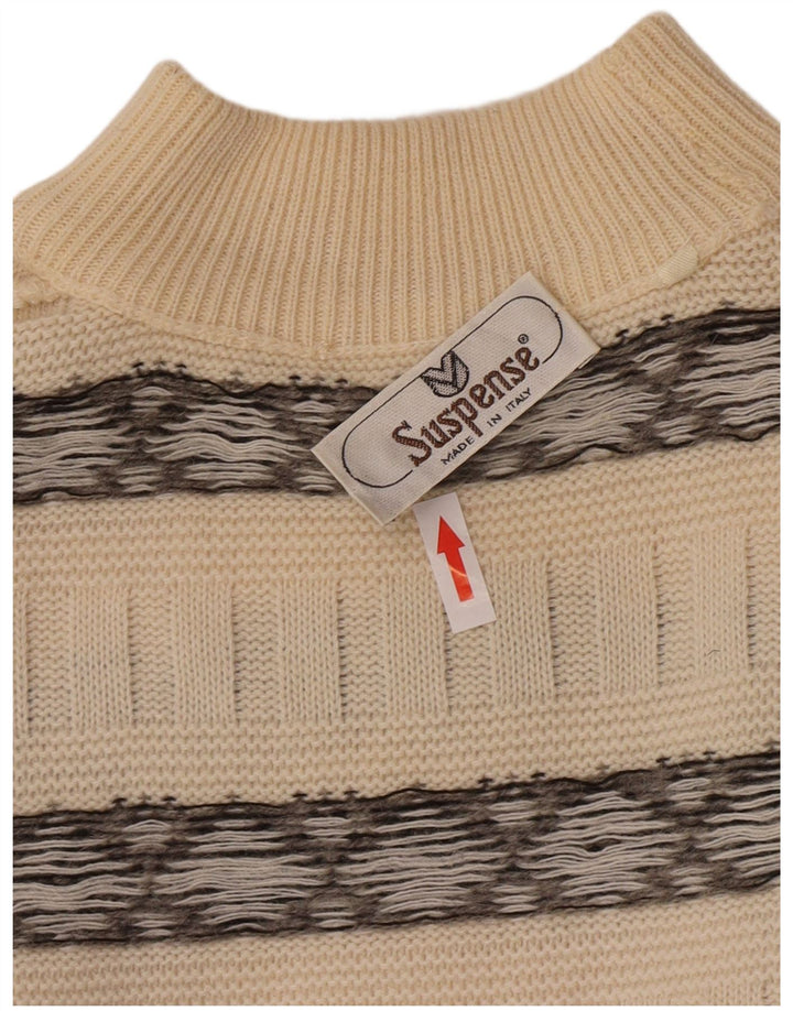 Maglione maglione da uomo con collo alto Suspense IT 52 Lana a righe grandi bianco sporco