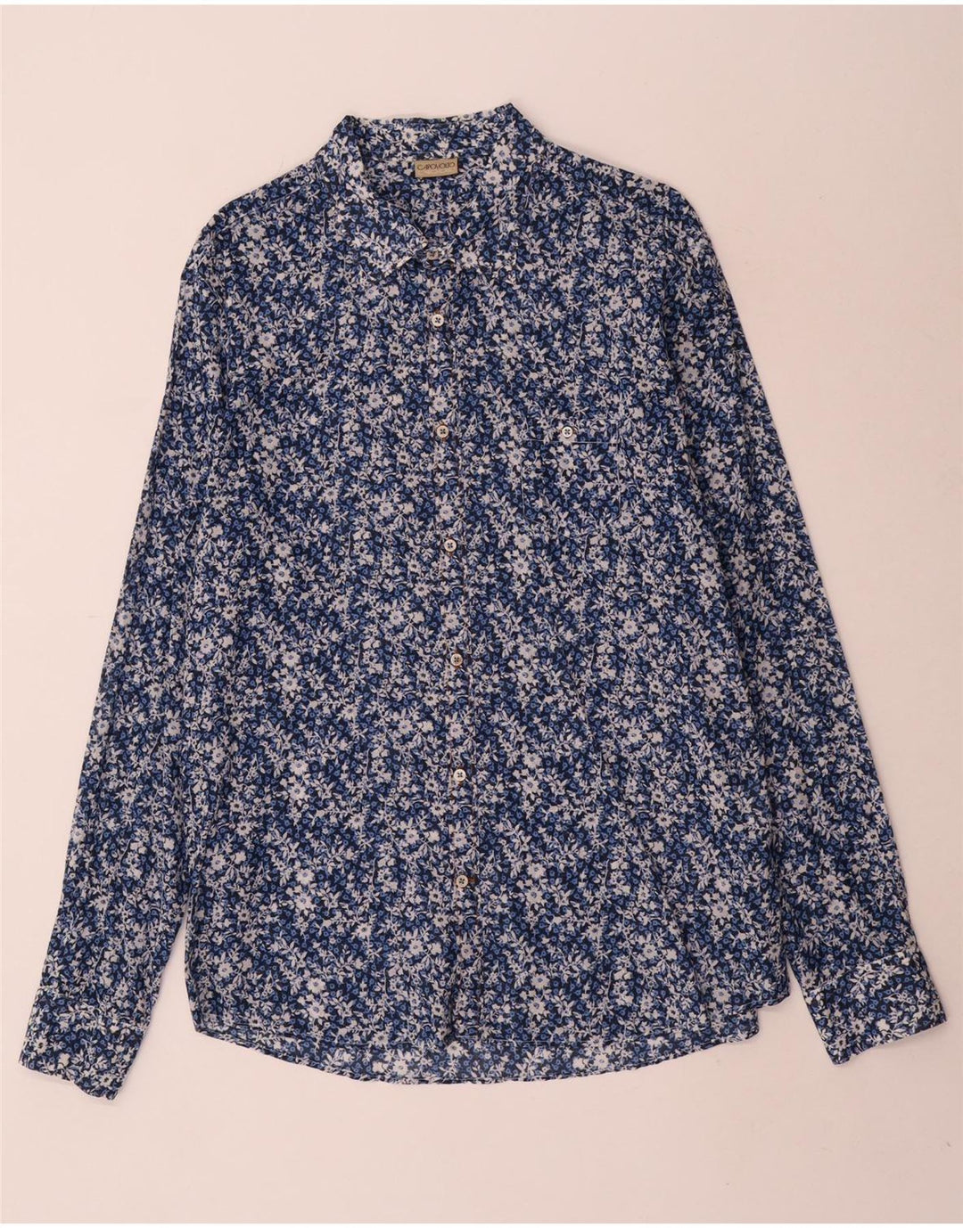 Camicia vintage da uomo XL in cotone floreale blu
