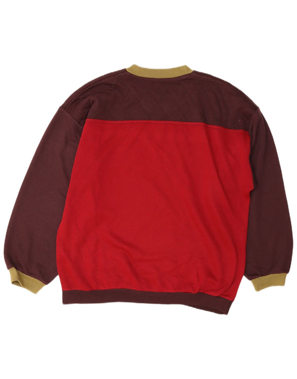 Vintage Mens Graphic Sweatshirt Jumper Large Burgundy Colourblock