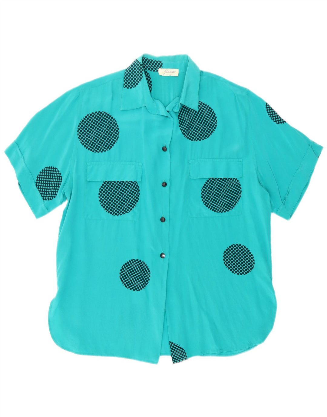 Camicetta vintage da donna a maniche corte IT 42 Seta geometrica blu medio