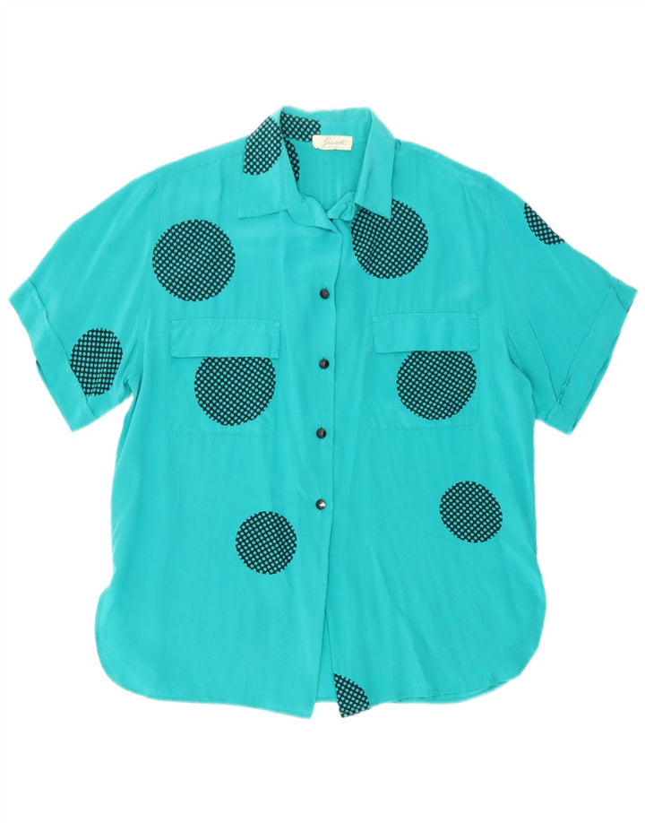 Camicetta vintage da donna a maniche corte IT 42 Seta geometrica blu medio