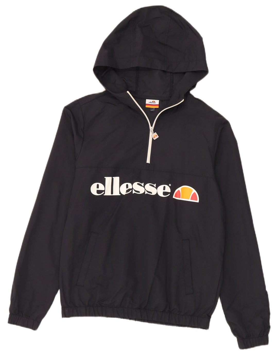 Felpa con cappuccio grafica da uomo Ellesse con zip e collo piccolo nero in poliammide