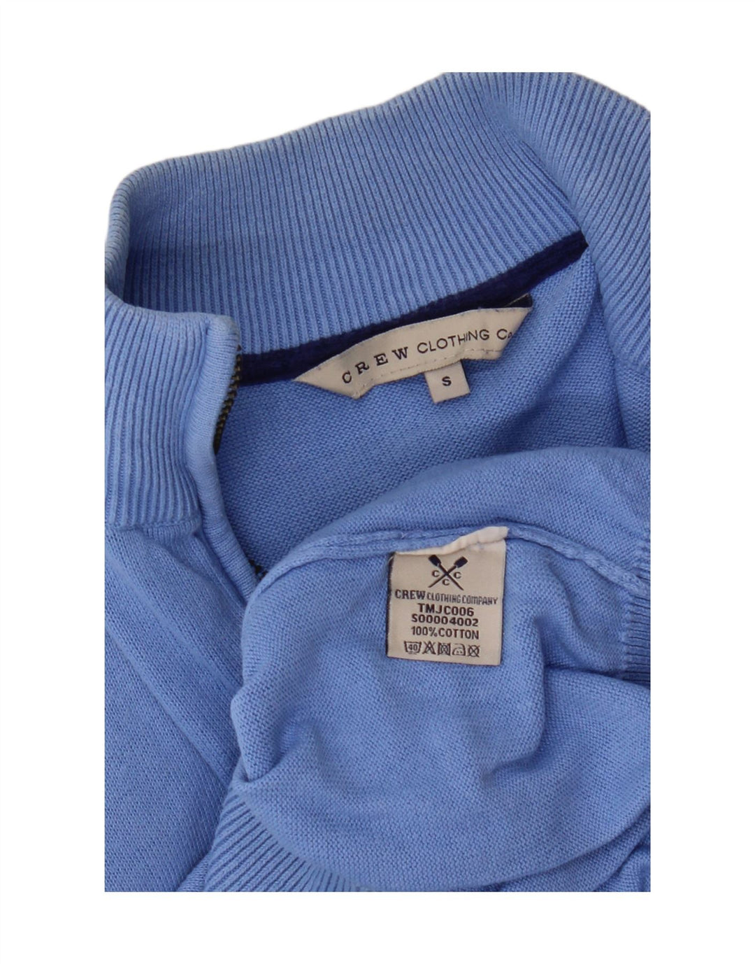 CREW CLOTHING Maglione da uomo con zip e collo piccolo in cotone blu