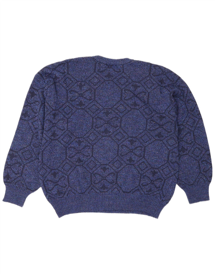 Maglione maglione girocollo da uomo vintage XL blu geometrico