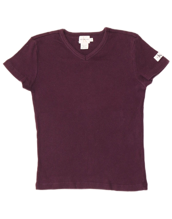 Calvin Klein Jeans T-shirt corta da donna Top UK 10 Small Maroon Cotton