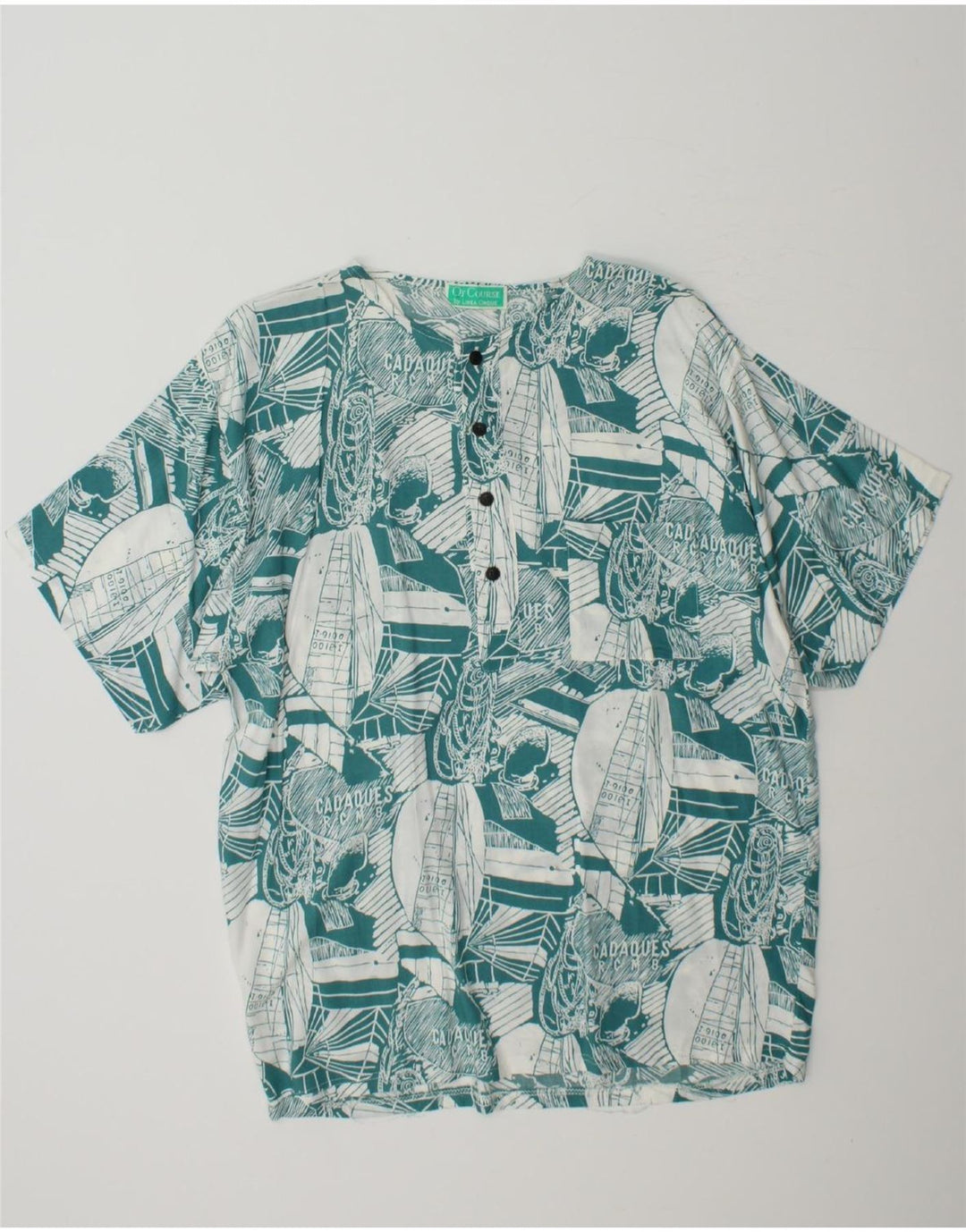 LINEA CINQUE Mens Graphic Short Sleeve Pullover Shirt Large Green Vintage Linea Cinque and Second-Hand Linea Cinque from Messina Hembry 