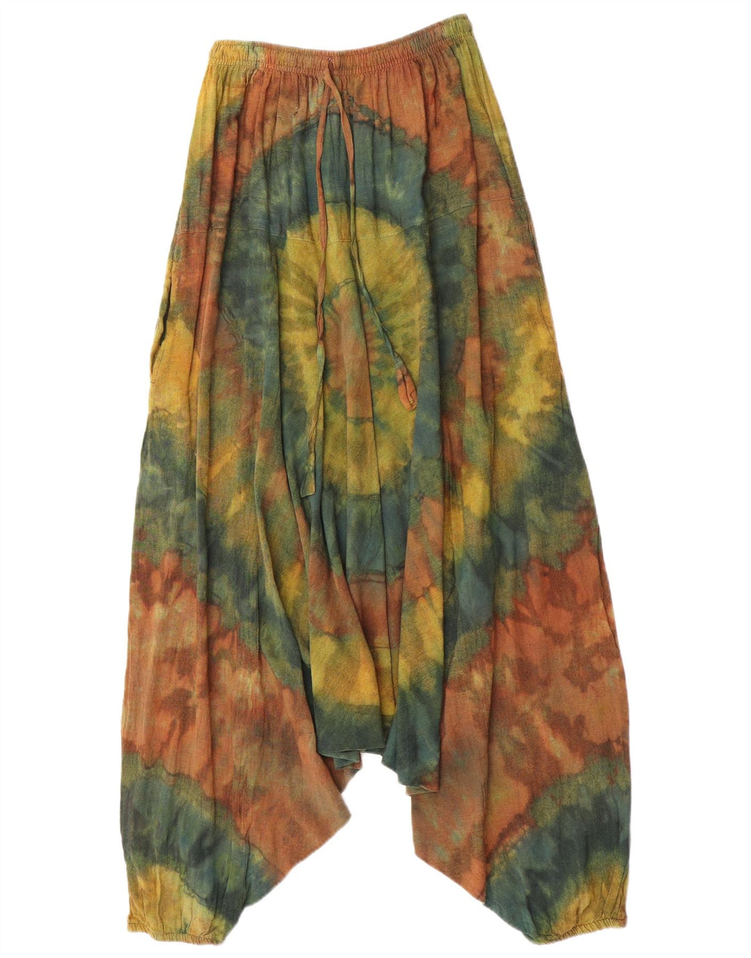Pantaloni Harem vintage da donna grandi W34 L27 in cotone tie-dye multicolore