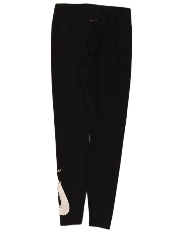 Nike Womens Dri Fit Graphic Leggings UK 12 Medium Black Polyester