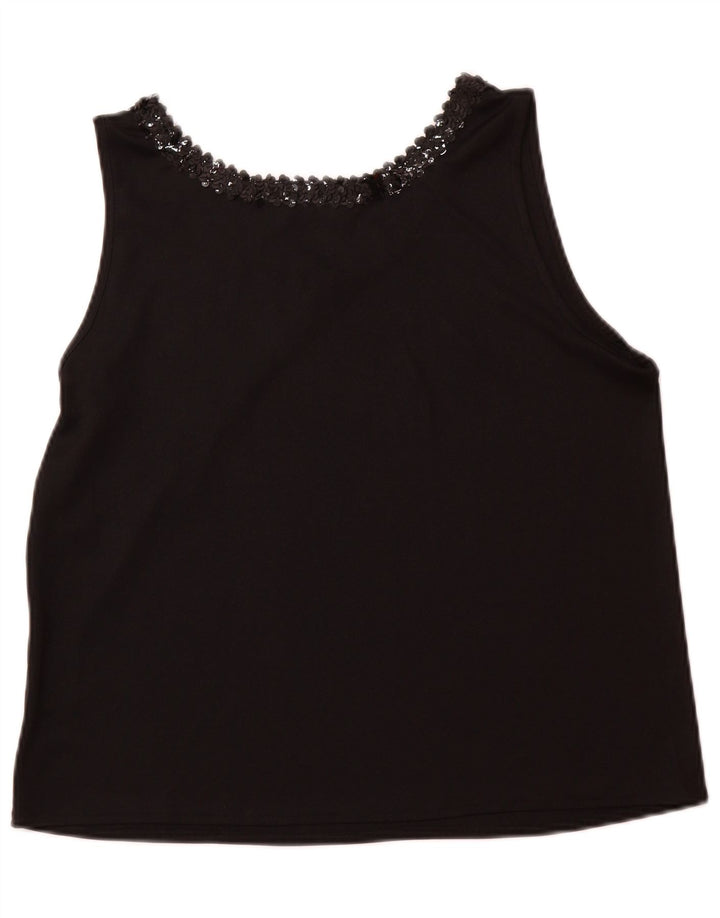 VINTAGE Womens Sleeveless Blouse Top EU 42 Large Black Polyester